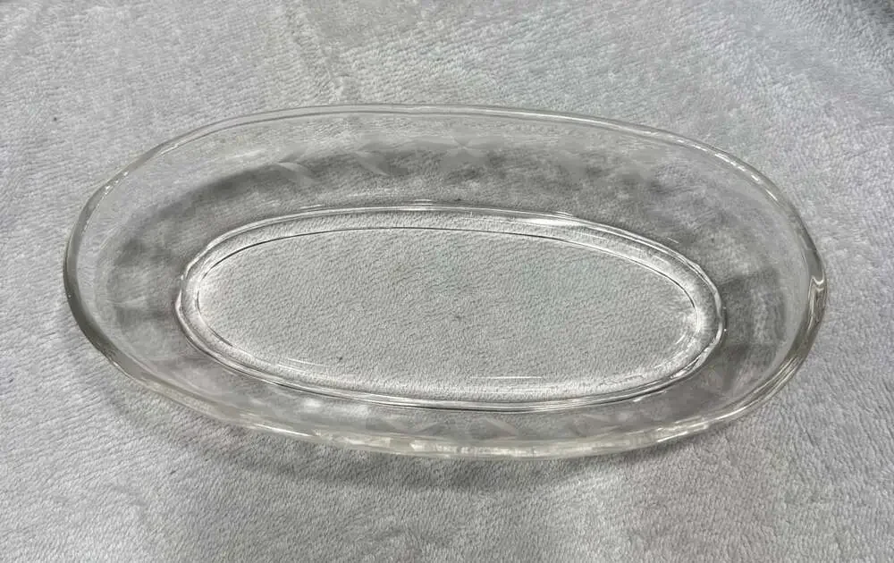 Vintage Clear Glass Etched Floral Relish Dish 8.5 Inch
